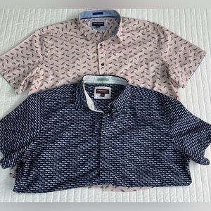Johnston & Murphy 2 button-down, short sleeve men’s shirt blue & Pink XXL cotton